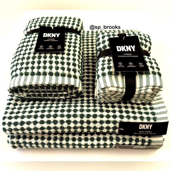 🎁DKNY Bath Towel Set - Green & White - 8 Pieces - Monet Tile Spruce Green - Picture 1 of 1